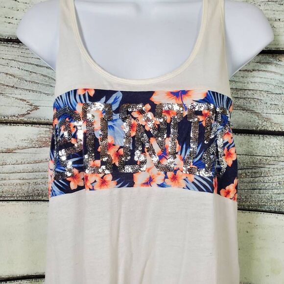 Victoria’s Secret PINK Small White Sequin Logo Racerback Tank - Picture 2 of 6